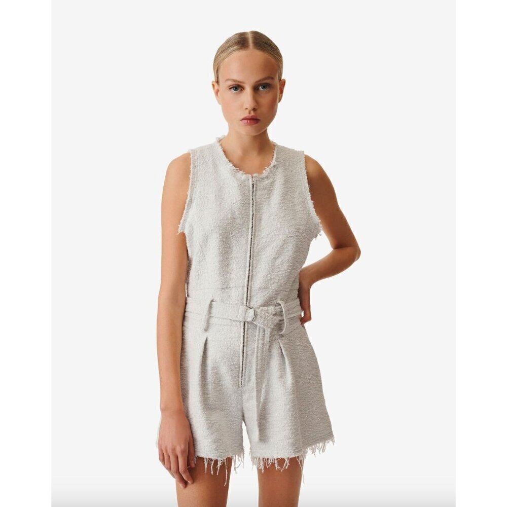 IRO Olessa Tweed Belted Romper Light Grey Womens Size 42 US 10
